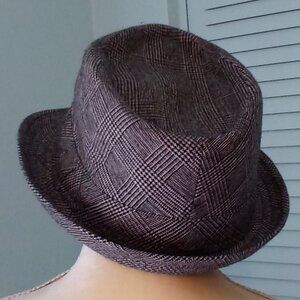D&Y GREY MICRO PLAID FIDORA WOOL BLEND DAVID & YOUNG CO., INC. SIZE S/M COSTUME